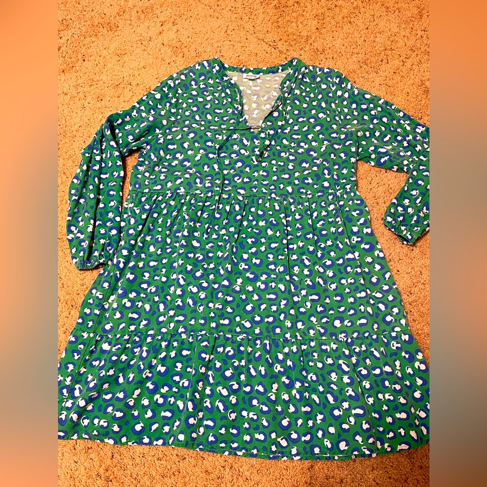 Grace Atwood The Drop animal print cotton dress with drop waist and ruffle XL